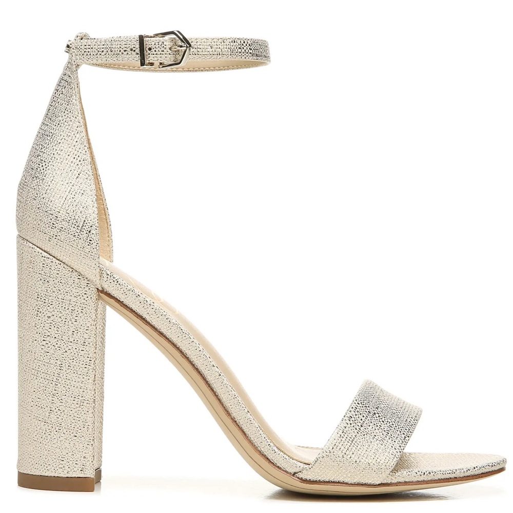 SAM EDELMAN Heels Yaro Ankle Strap Sandal Chunky Heel Jute Light Gold NIB - Picture 2 of 14